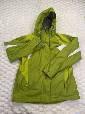 Lands' End Kids Lime Green Waterproof Rain Ski Hooded Jacket Size M 10-12